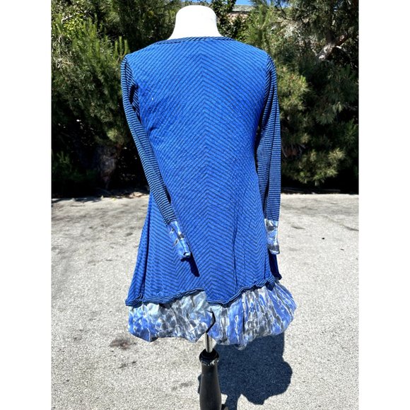 Plenty by Tracy Reese Dress Women Small Blue Stripe V-Neck Long Sleeve Trim Silk - Picture 2 of 11